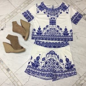 White and Blue Patterned Crop Top 💙
